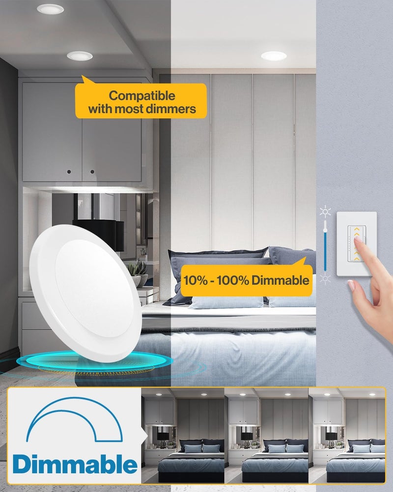 Sunco Lighting Sunco 6 Pack LED Disc Lights Ceiling 6 Inch, Flush Mount Disk Light, Recessed Can Lighting, 1050 LM, 15W (75W Equivalent), 3000K Warm White, Dimmable, Damp Rated ETL. - Image 5